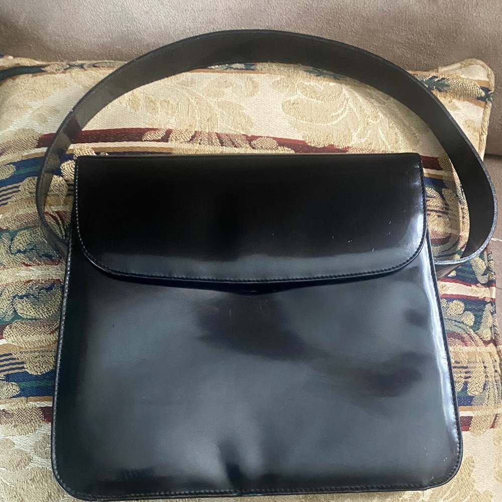 Talbots Rare Patent Leather Handbag Retro Silver Hardware magnetic lock $99 NEW